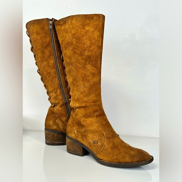 BORN Camel brown lace‎ back riding boots size 8.5. - Picture 1 of 9